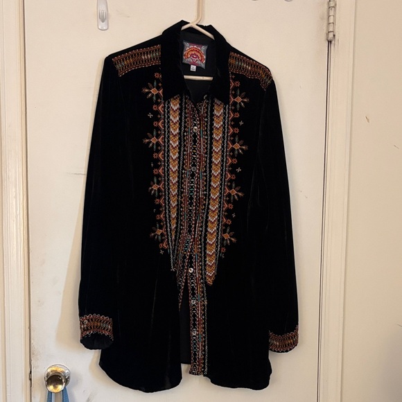 Johnny Was Tops - Johnny Was Black Tunic with Orange Embroidery
